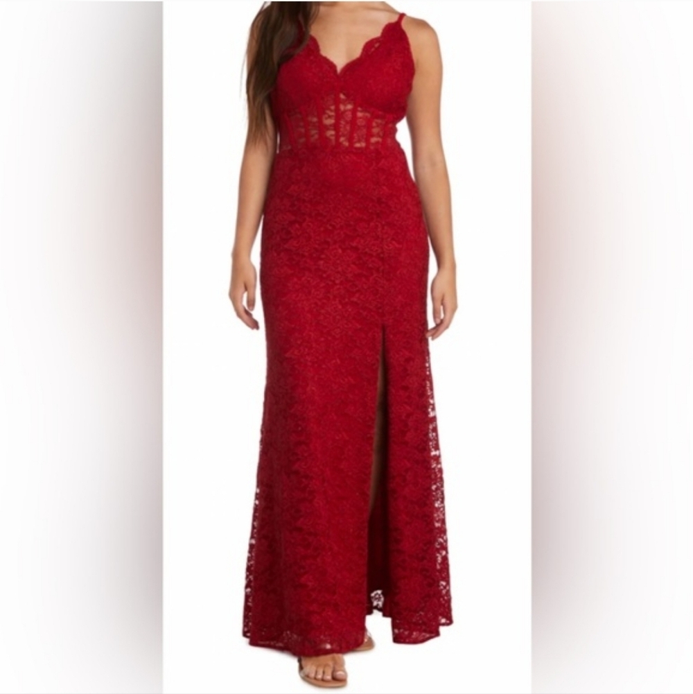 Morgan & Co. Red Lace Maxi Dress Sz 5